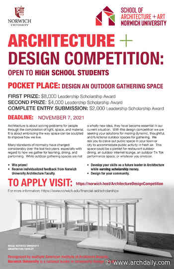 Call for Entries: Norwich University High School Architecture + Design Competition: Pocket Place - ArchDaily