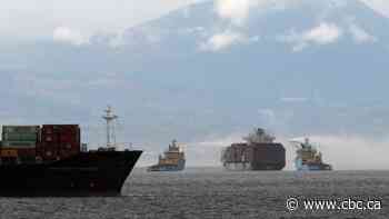 Crews cool burning container ship in B.C. overnight, but chemical cargo prevented dousing flames directly