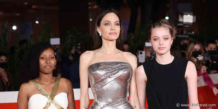 Zahara & Shiloh Jolie-Pitt Support Mom Angelina Jolie at 'Eternals' Rome Premiere