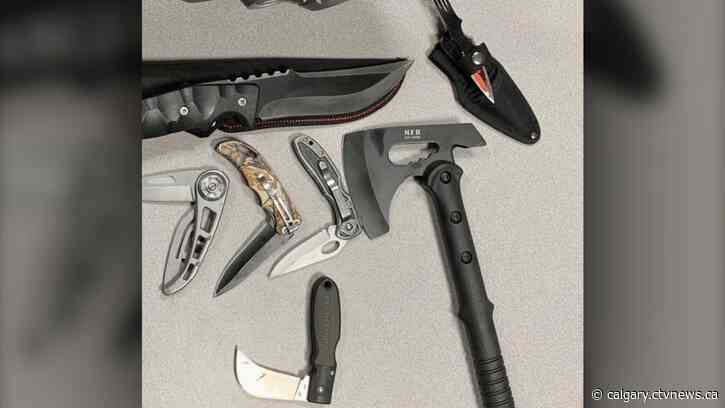 Hatchet, knives and drugs seized after man allegedly pulls knife on staff at Lethbridge Walmart