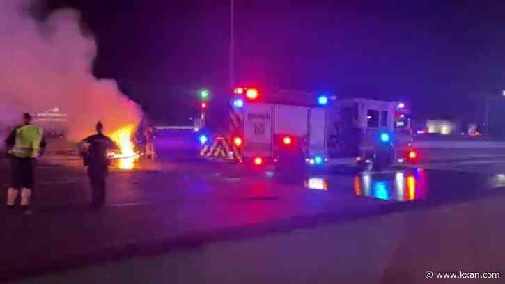Fiery crash shuts down lanes on I-35 near 51st Street