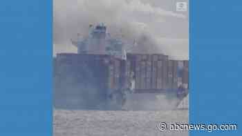 WATCH:  Video shows fire blazing on container ship