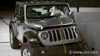 Jeep crashes and then tips over in test drive