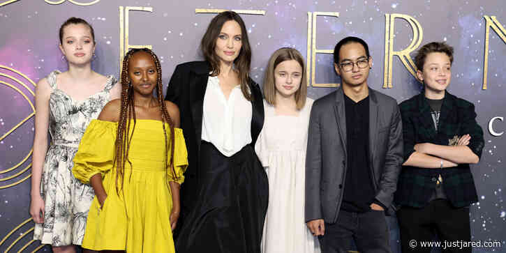 Angelina Jolie Brings Her Kids to 'Eternals' UK Premiere