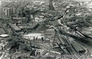 Station dominates this aerial view of Blackburn from 1989
