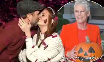 Chris Hardwick and Lydia Hearst enlist the help of Jamie Lee Curtis for their epic gender reveal - Daily Mail