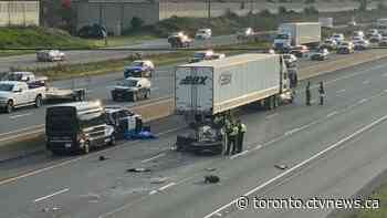 One person dead after car slams into transport truck on QEW