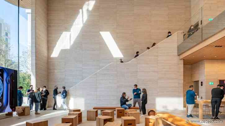 Foster + Partners flanks Istanbul Apple Store with travertine stone walls