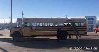 School bus impaled by logs after collision north of Edmonton in Barrhead