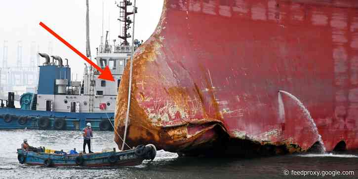 These photos of the dry-docked Ever Given reveal the damage it suffered after blocking the Suez Canal