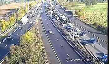 M6 traffic chaos as heavy winds and storms cause 12-mile closure to last all day - Express