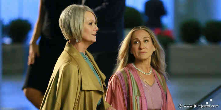 Sarah Jessica Parker & Cynthia Nixon Shoot Night Scenes For 'And Just Like That...' in NYC