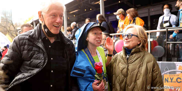 Bill & Hillary Clinton Greet Chelsea Clinton at the NYC Marathon 2021 Finish Line