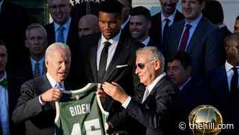 Biden touts agenda while celebrating Milwaukee Bucks at the White House