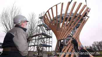 Aussichtsturm für die Woeste: Das Bauwerk wächst dank vorgefertigter Stahlelemente und mächtiger Holzbalken al - soester-anzeiger.de