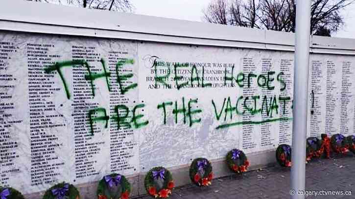 Remembrance Day memorial in Cranbrook defaced with pro-vaccine graffiti