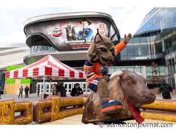 Oil Kings' Louie is king of the rodeo at Edmonton mascot mechanical bull riding competition