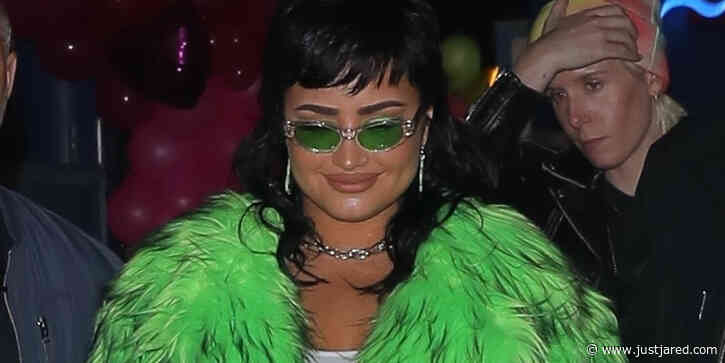 Demi Lovato Rocks a Lime Green Fur Coat to Paris Hilton & Carter Reum's Wedding After Party