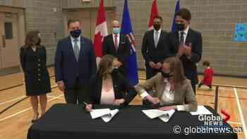 $10-a-day child care to be available across Alberta within next 5 years: Trudeau, Kenney