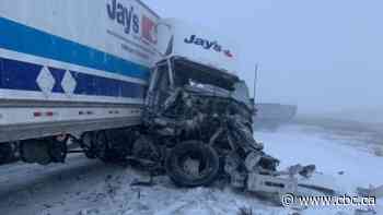 6 semi-trailers crash near Kindersley, Sask.