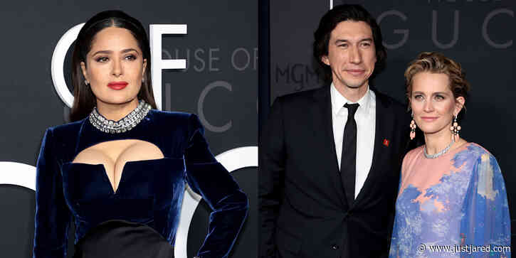 Salma Hayek Wows In Velvet For 'House of Gucci' NYC Premiere with Adam Driver