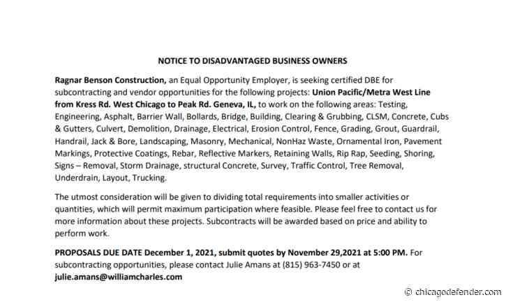 NOTICE TO DISADVANTAGED BUSINESS OWNERS