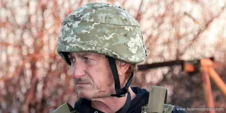 Actor Sean Penn donned a flak jacket and helmet as he met with Ukrainian fighters near the frontlines with Russia