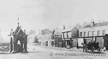 150-year-old picture of Essex road with many surviving buildings