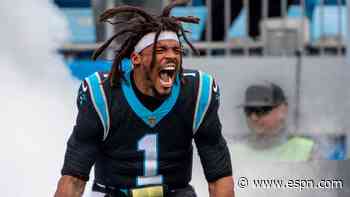 Cam Newton celebrates after electric 24-yard TD run for Carolina Panthers