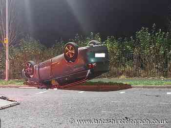 Blackburn road reopened after car overturns
