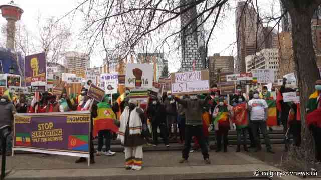 Ethiopian-Canadians rally outside U.S. consulate in Calgary