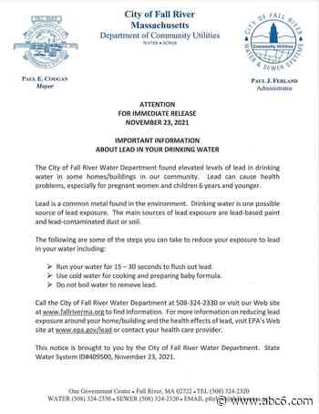 City of Fall River find elevated levels of lead in drinking water - WLNE-TV (ABC6)