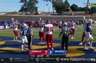 Jake Haener is called for intentional grounding resulting in a safety as Fresno State leads San Jose State 9-3