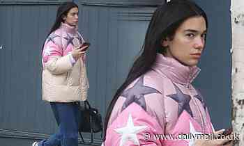 Makeup-free Dua Lipa wraps up warm in quirky padded jacket