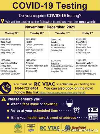 Week's swabbing schedule shared | 96.1 Renfrew Today - renfrewtoday.ca