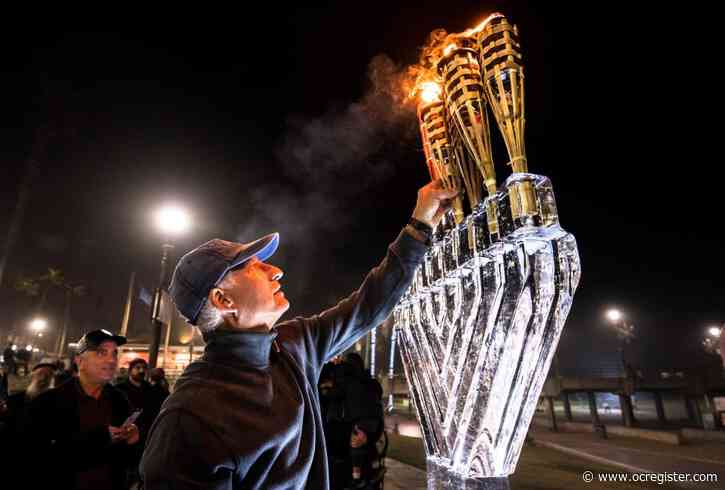 Ice and fire Hanukkah celebration at Huntington Beach Pier