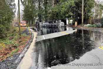 Tanker truck carrying tar crashes on Harris Road in Abbotsford – Chilliwack Progress - Chilliwack Progress