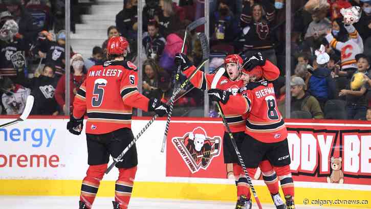 Thousands of stuffed toys cascade onto the ice at the Saddledome