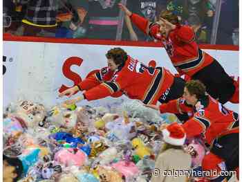Local organizations score as 15,324 stuffies rain onto ice during Calgary Hitmen's Teddy Bear Toss - Calgary Herald