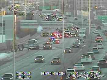 Propane truck catches fire on westbound Queensway