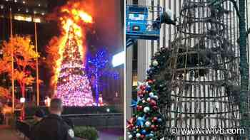Christmas tree set on fire outside Fox News; man arrested: NYPD
