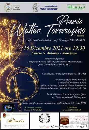 MANDURIA - Istituito il Premio Walter Tommasino: il primo insignito di questa nuova onorificenza sarà il prof. Giuseppe Sammarco - ManduriaOggi