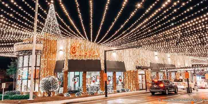 A Chick-fil-A in Georgia decorated with half a million Christmas lights surrounding its restaurant, and has a special holiday radio station for drive-thru customers