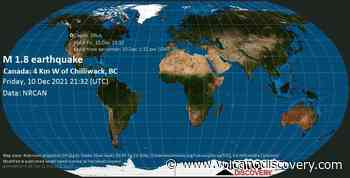Quake info: Minor mag. 1.8 earthquake - 5.5 km northwest of Chilliwack, Fraser Valley, British Columbia, Canada, on Friday, Dec 10, 2021 1:32 pm (GMT -8) - 3 user experience reports - VolcanoDiscovery