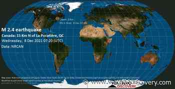 Quake info: Weak mag. 2.4 earthquake - 19 km southeast of La Malbaie, Capitale-Nationale, Quebec, Canada, on Wednesday, Dec 8, 2021 2:20 am (GMT -5) - VolcanoDiscovery