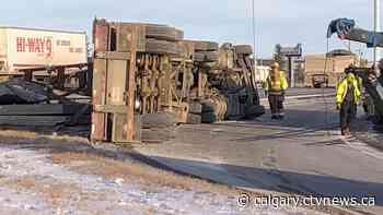 Semi flips on eastbound Glenmore Trail at 52nd Street S.E., Friday afternoon traffic impacted - CTV News Calgary