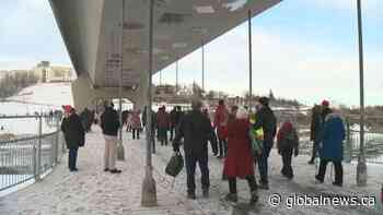 Dozens of Edmontonians flocked to the new Tawatinâ Bridge pedestrian walkway for its grand opening