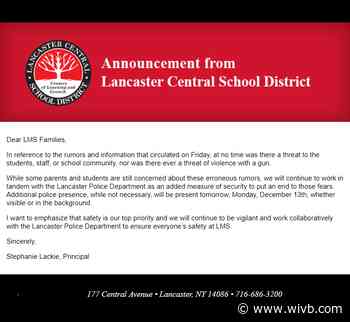 Lancaster Middle School dismisses rumored threats of violence, announces police presence for Monday