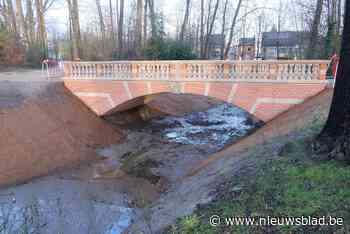 Werken aan de Kasteelbrug in het park