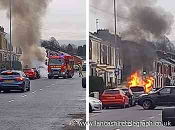 Dramatic images show moment car becomes engulfed in flames on Whalley New Road
